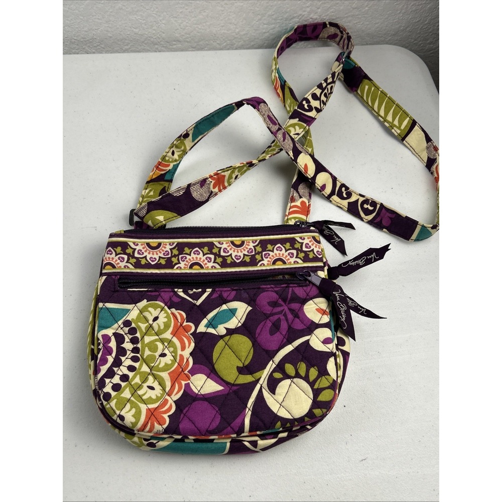 Vera Bradley Plum Crazy Zip Crossbody Shoulder Bag Purse